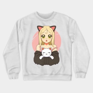 Anime Character holding a kitten Crewneck Sweatshirt